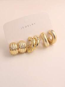 6/18pcs Fashionable Earring Set, Exaggerated Large C-Shape Elegant Long Earrings, Multi-Style Earring Set Suitable For Daily And Holiday Wear For Women. This Product Is Made Of ABS Resin Material With UV Plated Non-Fading Gold Finish. - Gold - View 8