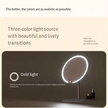 Espejo de maquillaje con luz LED, tipo de mesa, rotatorio y ajustable, espejo de luz suplementaria popular entre celebridades de internet, espejo de vestir portátil de escritorio con luz variable para el hogar - Blanco - Ver 10