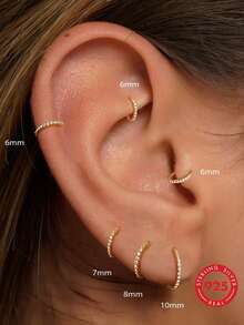 1对925纯银经典立方氧化锆耳环，尺寸5毫米-10毫米，18K镀金迷你耳骨耳环，适合女士日常佩戴 - 金色 - 查看 12