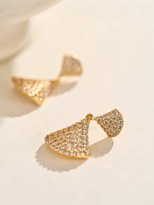 Gold Earrings, Classic Round And Cubic Zirconia Decorated Women's Necklace And Earrings Jewelry Set, Layerable, Suitable For Women's Daily Wear, Can Be Given As A Gift To Girlfriend, Friend, Bridesmaid, Birthday Party, Mother's Day - Gold - View 6