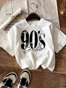 Women's Casual Graphic Print Basic T-Shirt, Short Sleeve, Round Neck, Relaxed, Comfortable, Versatile, Cool, Lightweight Retro 90s Baby Grunge Street Style Aesthetic. Loose, Casual And Versatile Top T-Shirt. Set Not Included, 1 T-Shirt - 白色 - 查看 1