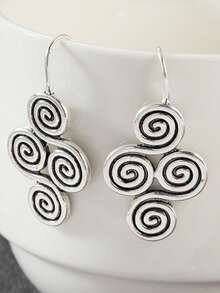 Handmade Lucky Cloud Pattern Spiral Earrings For Women, Retro Design, Artistic Daily Wear Atmosphere Earrings - Silver - View 8
