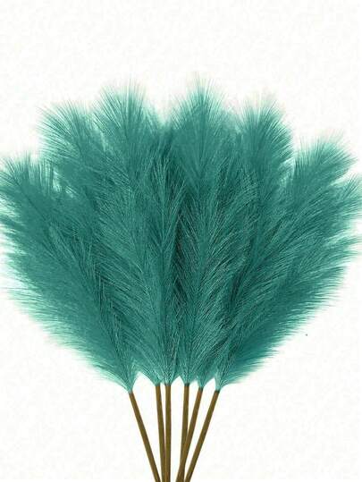10pcs - Artificial Pampas Grass Boho Decor, Large Fluffy Fake Pampas Reed For Vase Filler, Farmhouse Bohemian Decor, Room Decoration, Wedding Party Decor (Mint Blue), Valentine's Day, Graduation, Fall Decor, Autumn, Artificial Plants