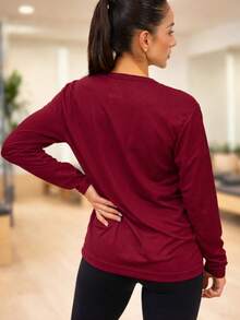 Camiseta Feminina Dry Fit Manga Longa Básica Leve Confortável - Vinho - Visão 3