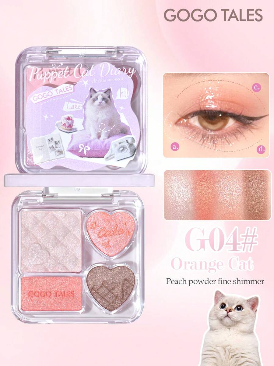 GOGO TALES GOGOTALES 4-Color Eyeshadow Palette, Natural Daily Tones, Matte & Shimmer Textures, Blush & Highlighter Suitable For Light Makeup, Orange-Brown, Purple, Smoky Pink, Suitable For Beginners & Everyday Makeup - G04# Orange Cat - View 1