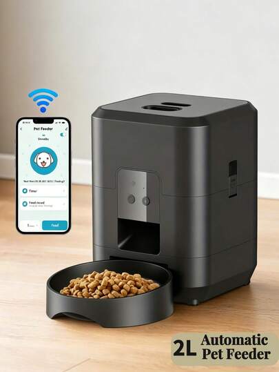 2升 WIFI 智能宠物喂食器（2.4G），自动猫狗慢食喂食器，带定时定量喂食功能，电池或 USB 供电，每日可喂食 1-10 餐