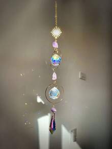 1pc Colorful Crystal Suncatcher, Indoor Window Suncatcher, Can Be Hung On Window With Chain Pendant Decor, Prism Suncatcher, Suitable For Home & Garden Decoration - Gold - View 9