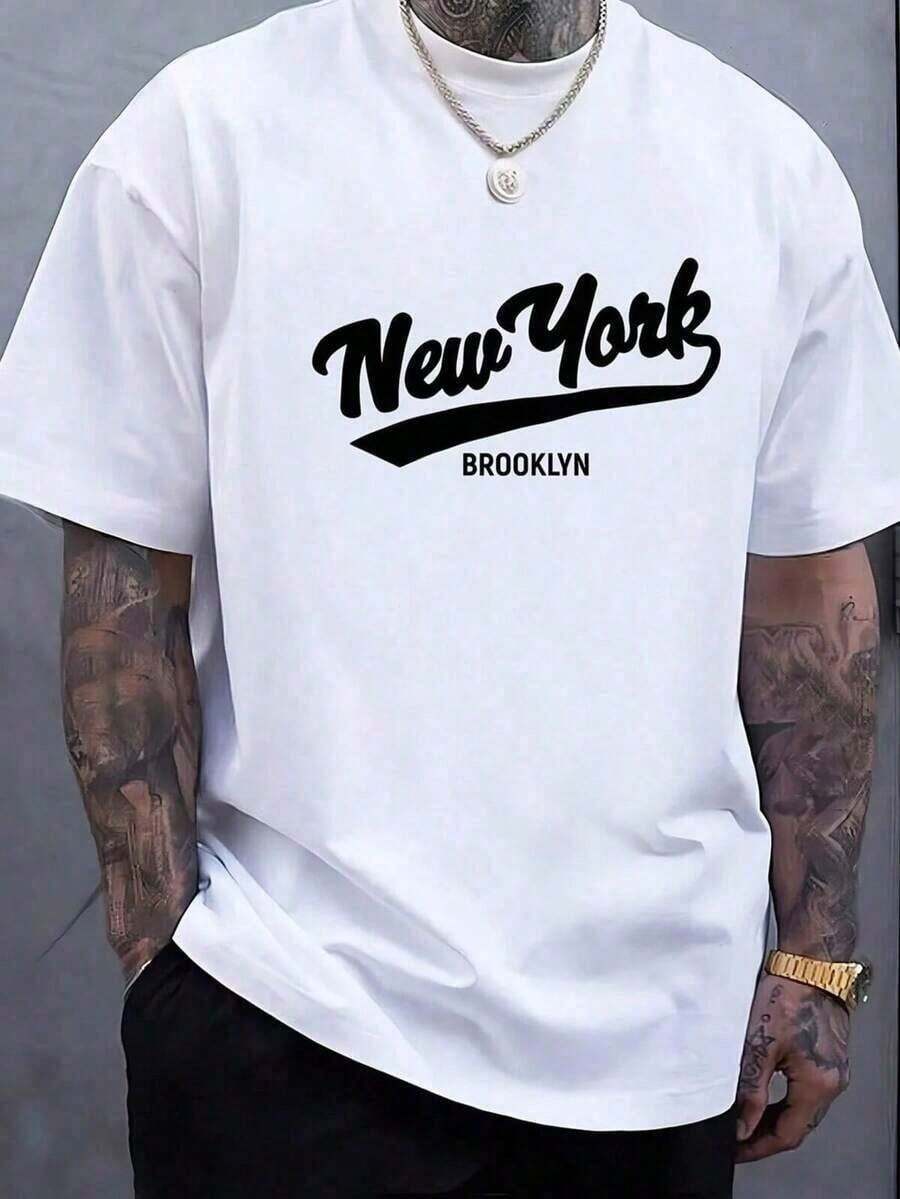 Camiseta de hombre de cuello redondo y manga corta.Estilo casual con estampados modernos y cómoda - Blanco - Ver 1