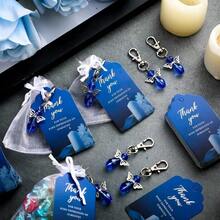 60 Pieces/Set Of Angel Keychain Gifts, Including 20 Keychains, 20 Thank-You Cards, 20 Gauze Bags, Celebration Gifts, Party Supplies, Guest Return Gifts (Blue) - View 5