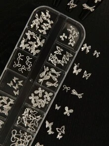 綜合蝴蝶結銀色水鑽合金美甲裝飾，女性奢華美甲配件指甲飾品 - 彩色 - 查看 5