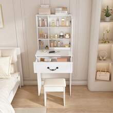 Dressing Table / Modern Mini Dressing Table / Dressing Table With Adjustable Lighting / With Illuminated Mirror And Hidden Storage Space / Including Upholstered Stool / Suitable For Bedrooms And Dressing Rooms - White - View 10