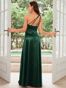 MUXXN Gaun Pesta Koktail Satin Retro Tahun 1950-an untuk Pernikahan - Dark Green - View 2