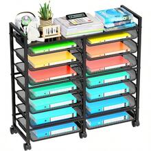 Rolling File Storage Cart, 15-Tier Metal Desk File Organizer With 14 Mesh Sliding Trays, Multi-Functional Clutter Cart For Office Home School, Black - Default - View 1