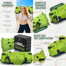 Sandbags for Working Out - 50 to 90 lbs - Adjustable Heavy Duty Equipment for Weight Training - 1 Outer 3 Inner Sandbags - Portable Tough Workout - Non Slam - Verde brillante - Ver 1