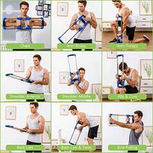 GOFITNESS Máquina de barra de empuje Expansor de pecho en casa equipo de entrenamiento de brazos equipo portátil de resistencia de resorte para el hogar viajes o al aire última intervensión - Azul / Patchwork - Ver 4