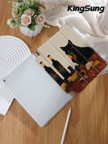 Kingsung 2026 黑貓晚餐圖案平板保護殼，相容於 iPad 9.7/10.2/10.5/10.9/12.9/Pro 11、第10代、Air 8 (M4)、Galaxy Tab S6 Lite 10.4 吋、Kindle Paperwhite 第12代 2024、Kindle 第11代 2022，柔軟防震，智慧支架/自動喚醒/睡眠 - 彩色 - 查看 4