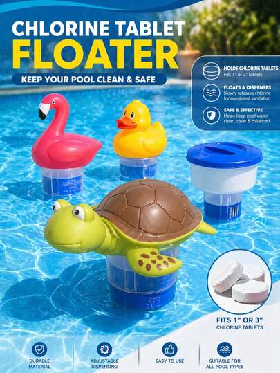 1 Pc Chlorine Floater For Pool, 3 In Chlorine Tablet Floater, Pool Additions For Cleaning, Floating Medication Dispensers Shaped Like Flamingos Turtles And Ducks, Chlorine Tablet Distributors, Pool Chlorine Floater Animal Design Floating Dispenser Duck Flamingo Turtle Pool Chemical Dispenser Automatic Tablet Holder Water Cleaner For Swimming Pool Spa Hot Tub Summer Pool Accessories Cute Pool Cleaner Must Have