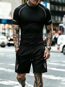 Driftmere [Must-Have For Men] Regular T-Shirt + Shorts Set, American Street Style Outfit, Men's Set Gym Sport - Black - View 3