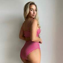 New Bikini Two-Piece Swimsuit For Women, Sexy Plaid High-Waisted Beach And Hot Spring Bikini - Hot Pink - View 4