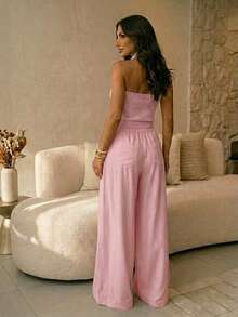 Elegant High-Waisted Palazzo Pants In Microfiber Fabric - 2026 - Pink - View 2