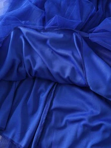 1pc Women's Asymmetrical Ruffled Layered Cake Skirt, Mesh Puff Skirt - Royal Blue - View 5