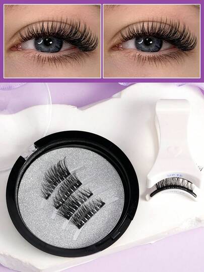 1 Pair Magnetic False Eyelashes, Easy To Apply Even For Beginners. Reusable, Non-Irritating, Soft & Lightweight, All-Day Comfortable Wear, Suitable For No-Makeup Face Makeup And Commuting, Essential For Slouchy Girls