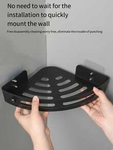 No Drill Bathroom Corner Shelf / Shower Storage Rack / Organizer - Plastic Material, Comes With Self-Adhesive Hooks - Black - View 6