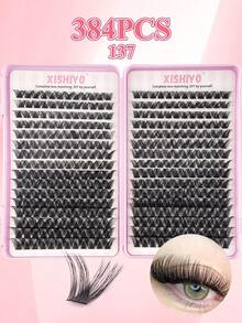 384pcs C-Curl Mixed Length 8-16mm Fluffy & Lightweight Natural Eyelash Extension Kit, Reusable Eyelash Clusters, D-Durl Individual False Eyelashes - View 3