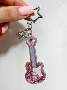 2pcs Y2K Guitar, Star, Heart Punk Retro Cute Keychains - Multicolor - View 10