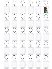 10/20/30/50pcs Transparent Acrylic Photo Frame Keychain, Blank Rectangle Double-Sided Photo DIY Supplies - Multicolor - View 14