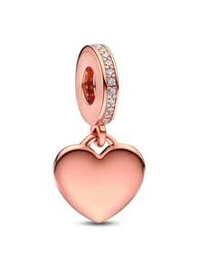 1 chiếc hạt charm hình trái tim và hoa màu vàng hồng lấp lánh, phù hợp với vòng tay hoặc dây chuyền dạng rắn nguyên bản, dùng để tự làm trang sức bạc 925, quà tặng trang sức cho nữ, con gái. - Hoa hồng vàng - Xem 24