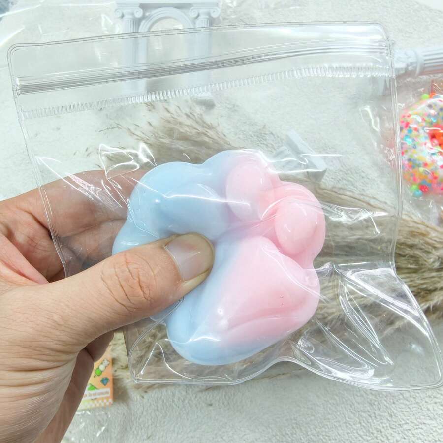 柔软双色猫爪挤压玩具,慢回弹减压毛绒爪垫,办公桌玩具,学生和上班族治愈礼物,可爱减压玩具 - 彩色 - 查看 1