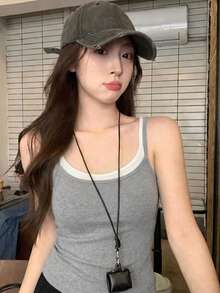 Áo hai dây hở lưng gợi cảm có đệm ngực, thiết kế ôm sát không tay. - Xám - Xem 1