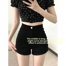 Minifalda vaquera retro sexy para mujer, antideslumbrante, versátil, de cintura alta, corte A, adelgazante, estilo americano,... - azul antiguo - Ver 2