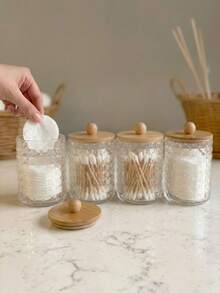 Acrylic Organizer Jar With Bamboo Lid – Cotton Swab And Cotton Holder 1 To 5 Units Transparent Acrylic - Rust Brown - View 7