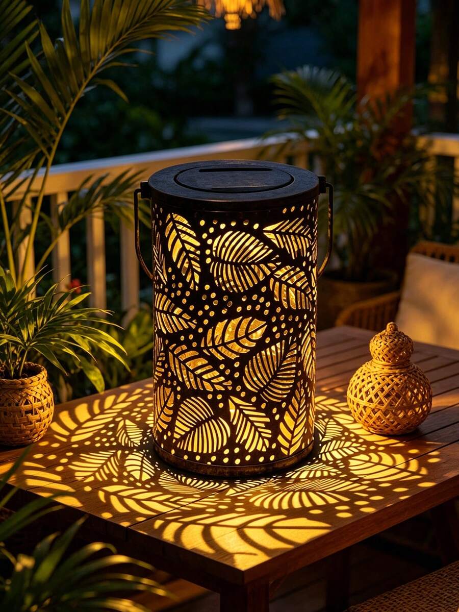 2pcs/1pc Solar Powered Hollow Portable Projection Lamp, Garden Lawn Path Decor Light, Leaf Hollow Projection Hanging On Ground, Light Sensor Activated, Suitable For Garden, Yard, Home, Outdoor, Small Pathway - Multicolor - View 1