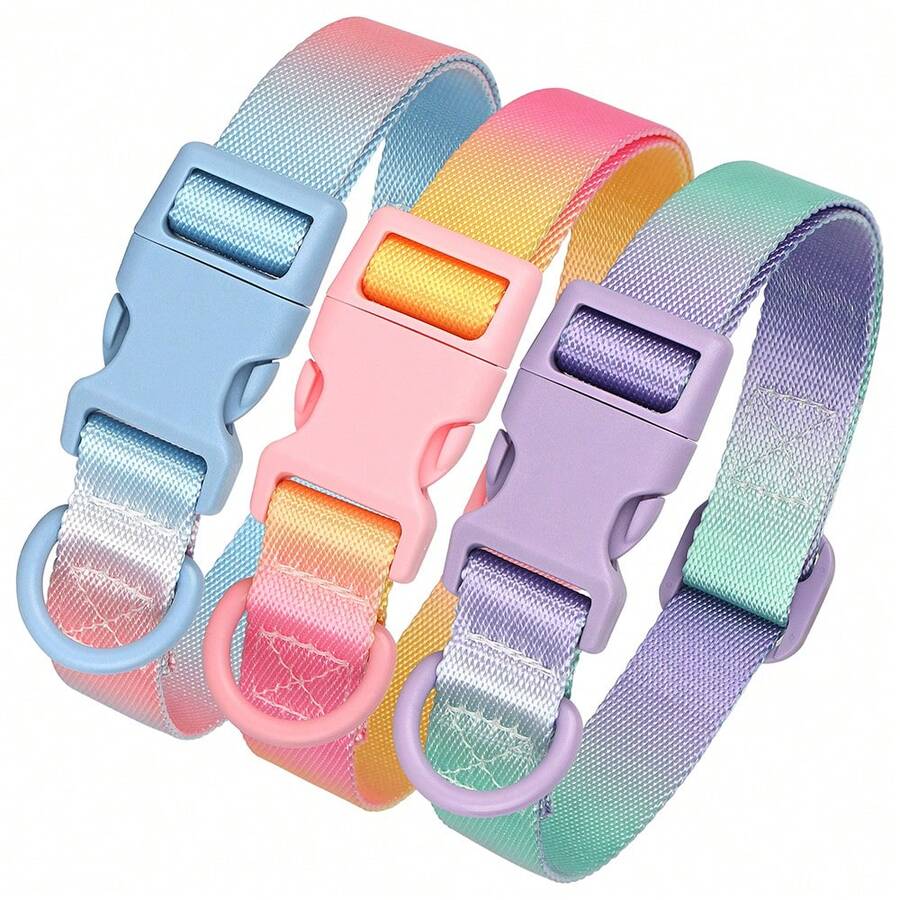 Vòng cổ cho chó bằng nylon có thể điều chỉnh, màu ombre, phù hợp cho chó nhỏ đến trung bình, màu hồng chuyển dần sang tím.