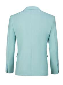 Men's Slim Fit Business Casual 2-Button Travel Suit Jacket, Solid Color Party & Ball Suit - Mint Blue - View 4