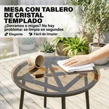 Outsunny Conjunto de Jardín Exterior de 3 Piezas, Muebles Jardín Exterior de Ratán PE, 2 Sillas con Cojines Suaves y Mesa de Vidrio Templado, Resistente a la Intemperie, para Balcón, Patio, Beige - A - Ver 5