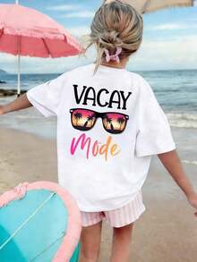 2026 Summer ClothesCasual Coconut Tree Print Round Neck Short Sleeve T-Shirt, Suitable For Boys And Girls, Designed For Summer Students And Children - Beach Resort Style T-Shirt, Inspiring Imagination And Self-Expression! Girls Clothing, Girls Graphic Tee, Summer Top, Girls ApparelLoose And Comfortabletropicoqueta Outfits - 白色 - 查看 12