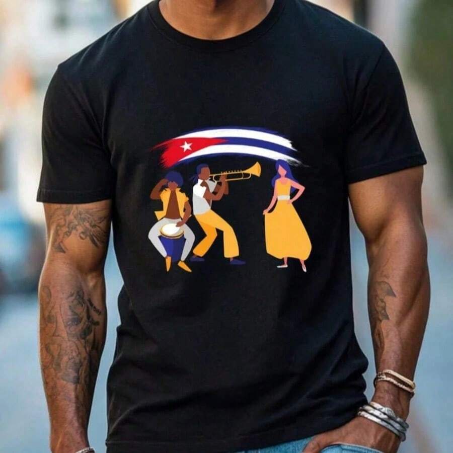 Local -61 Cuban Salsa Band TeeCuban Flag Brushstroke Cuban Pride Shirt Heritage TeeCuban CultureLatin - 黑色 - 查看 1