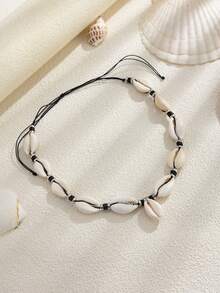 1 chiếc dây chuyền nam bện từ vỏ dừa, kiểu dáng thường ngày, thích hợp đi biển, có thể điều chỉnh kích cỡ. - Đen và trắng - Xem 5