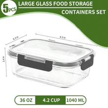 5 Pcs Airtight Glass Food Storage Containers Reusable Kitchen Boxes With Lids - View 8