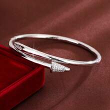 1pc Minimalist Arrow Shaped Design Cubic Zirconia Inlaid Women Bracelet - Multicolor - View 5