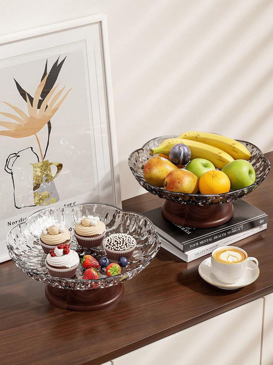 1pc Retro Minimalist High Foot Tray, Made Of PET Material Resistant To Breakage, Suitable For Afternoon Tea, Restaurant, Living Room, Home, Wedding, Gathering, Party. Available In Transparent And Smoky Gray Colors - Multicolor - View 1