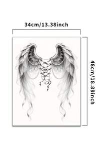 Large Temporary Tattoo With Wing And Bowknot Pearl Ribbon Wing Pattern, Waterproof And Sweat-Resistant, Lasts 1-2 Weeks, Herbal Backside Tattoo Design, Suitable For Adults, Realistic Effect, No Glue And Non-Reflective - Black - View 9