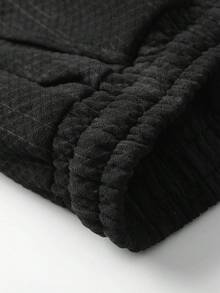 Pantalones cortos casuales para hombre, cintura elástica con cordón, patrón de letras BBR en relieve, tela con relieve, adecuados para estilo de calle de verano y deportes - Negro - Ver 5