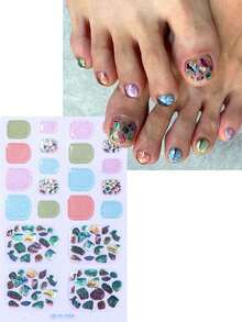 5pcs Full Toe Nail Stickers, Glitter Self-Adhesive Nail Art Decals With Designs, Nail Decoration Set For Women And Girls, Suitable For Birthday Party, Gathering And Ball - Multicolor - View 3