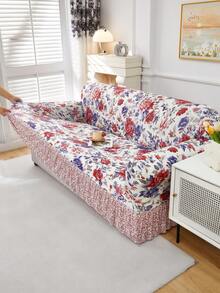 1pc Milk Silk Fabric Anti-Slip Elastic Decorative Sofa Skirt Cover, Printed Feather & Leaf Pattern, Rich Colors, Pet-Friendly Anti-Dust, Available In 1/2/3/4 Seater Sizes, Suitable For All Seasons - Multicolor - View 9
