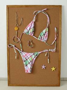 Bộ bikini hai mảnh buộc dây, in họa tiết màu nước, kiểu dáng bikini hai mảnh, mang đến cảm giác nghỉ dưỡng trên bãi biển. - Nhiều màu - Xem 2